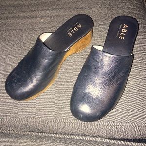 Able Clogs Black Leather Upper and Wooden style Bottom Sz 9